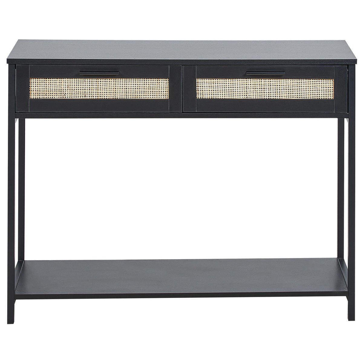 KONSOLENTISCH Rattan schwarz/beige 2 Schubladen Opoco - Beige/Schwarz, Holzwerkstoff (30/100/75cm) - Beliani