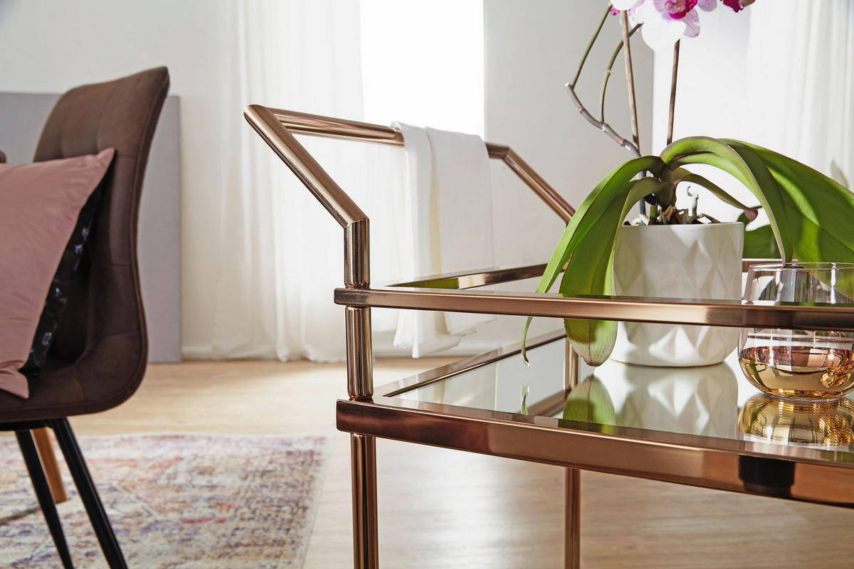 SERVIERWAGEN – Gold, Verspiegeltes Glas, auf Rollen - Goldfarben, Glas/Metall (65/84/45cm) - KADIMA DESIGN