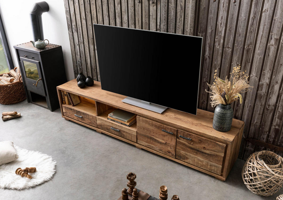 TV-BOARD Akazie 220x40x47 natur lackiert BARK #110 - Naturfarben, Holz (220/47/40cm) - Massivmoebel24