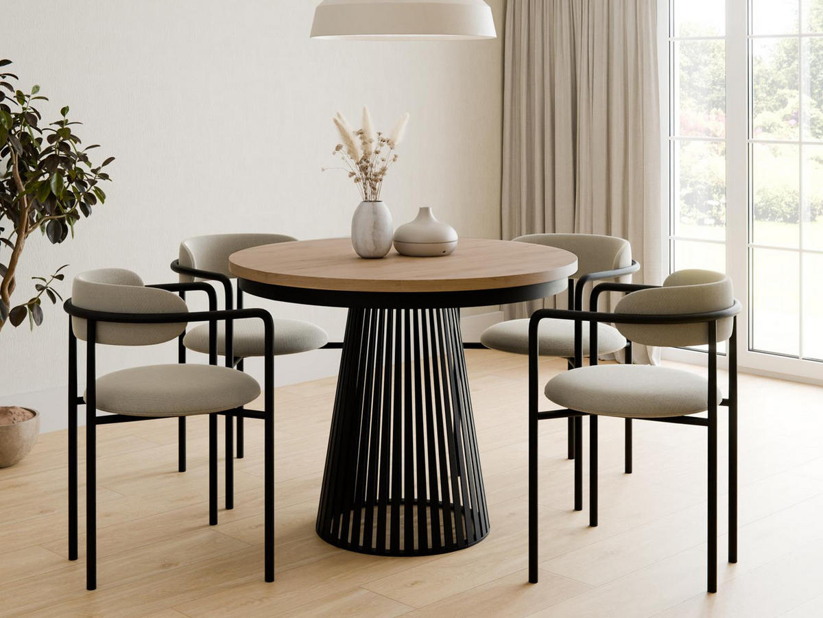 ESSTISCH mit geriffelter Front 100-180 DAST Eiche craft/ Schwarz - Eichefarben, Holzwerkstoff (100/100/77cm) - Compleo24