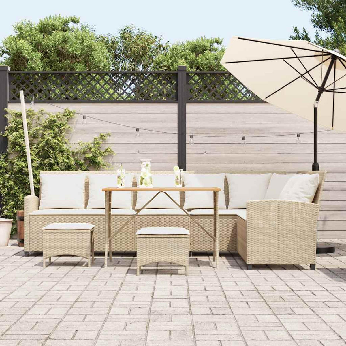 GARTEN-SOFAGARNITUR 4Er Set Mit Kissen L-Form Beige Poly Rattan - Hellgrau, Kunststoff - vidaXL