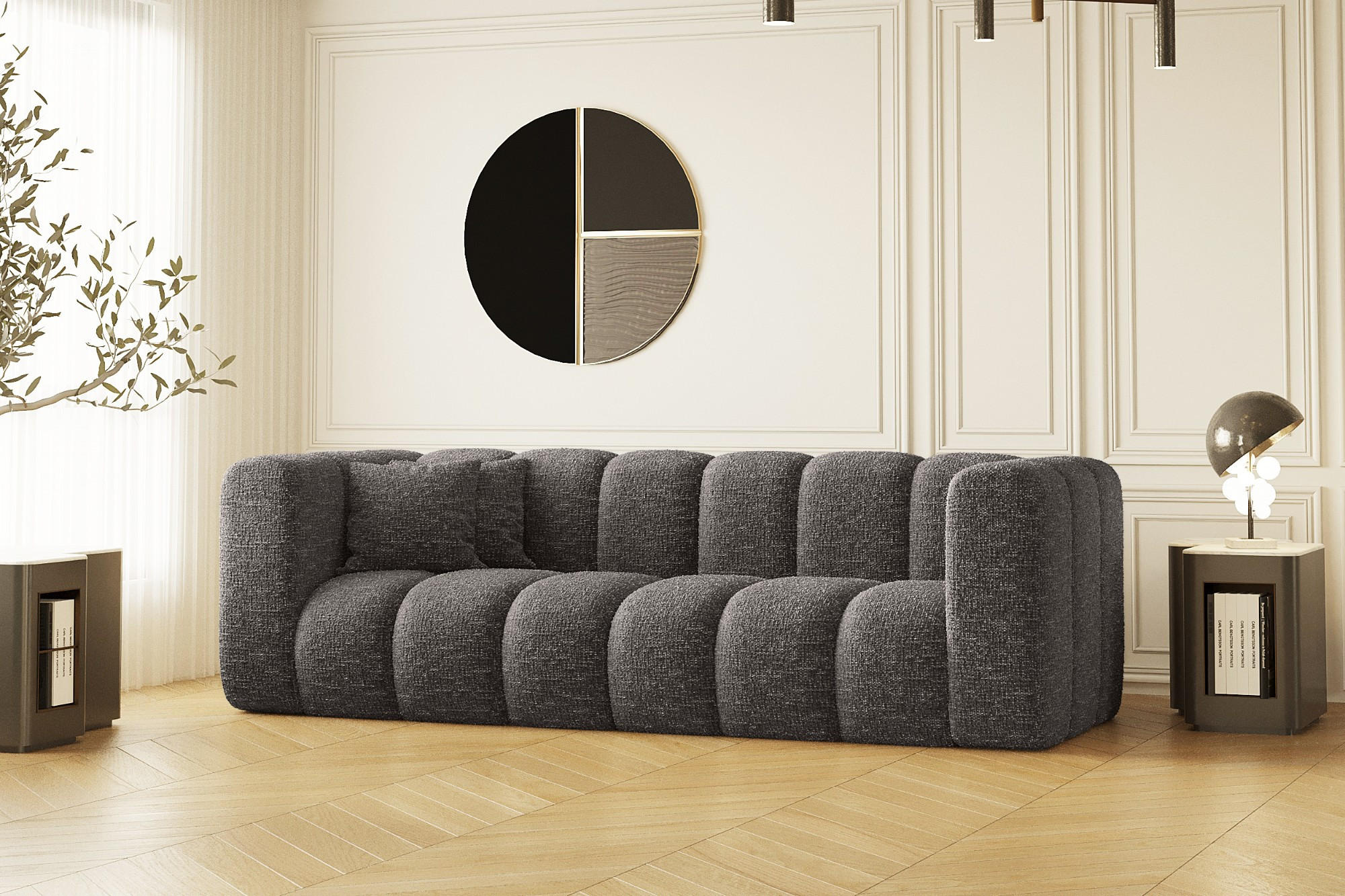 COUCH Dreisitzer-Sofa Grand Modular Stoff Haga Graphit - Dunkelgrau, Holz (230/70/91cm) - Kaiser Möbel