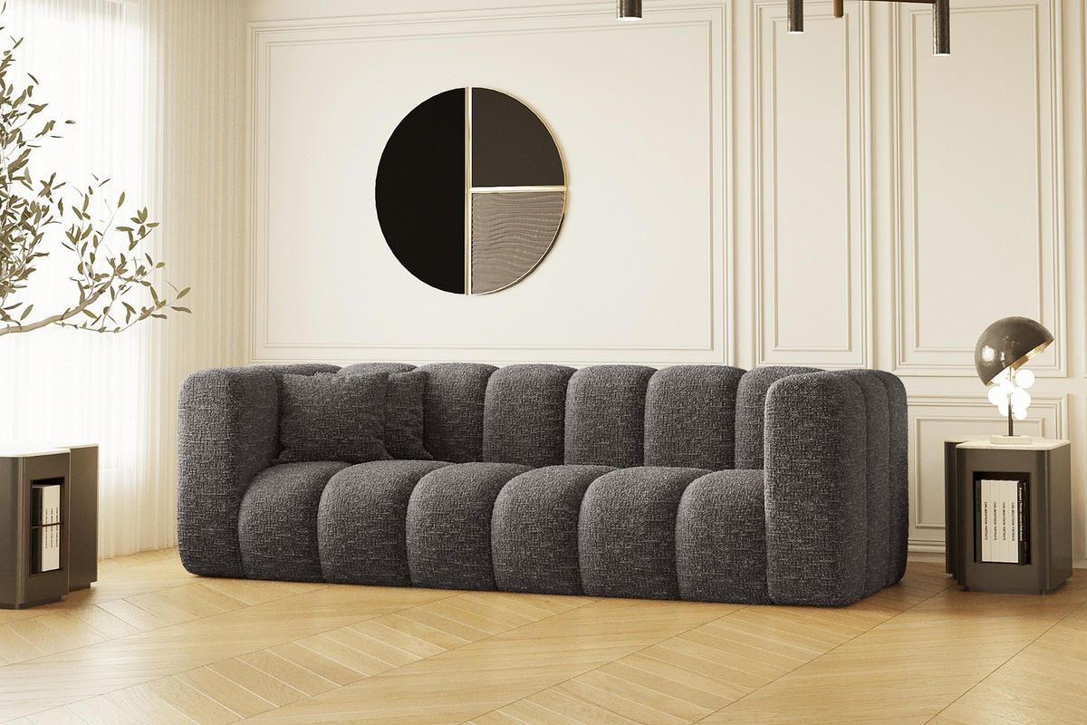 COUCH Dreisitzer-Sofa Grand Modular Stoff Haga Graphit - Dunkelgrau, Holz (230/70/91cm) - Kaiser Möbel