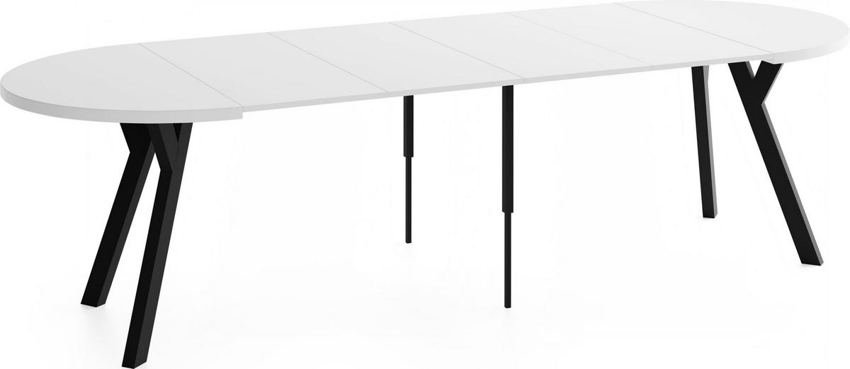 ESSTISCH Vero rund ausziehbar verlängerbar, Weiss 100-300/100/77 cm - Schwarz/Weiß, Holz/Holzwerkstoff (100/300/77cm) - WFL GROUP