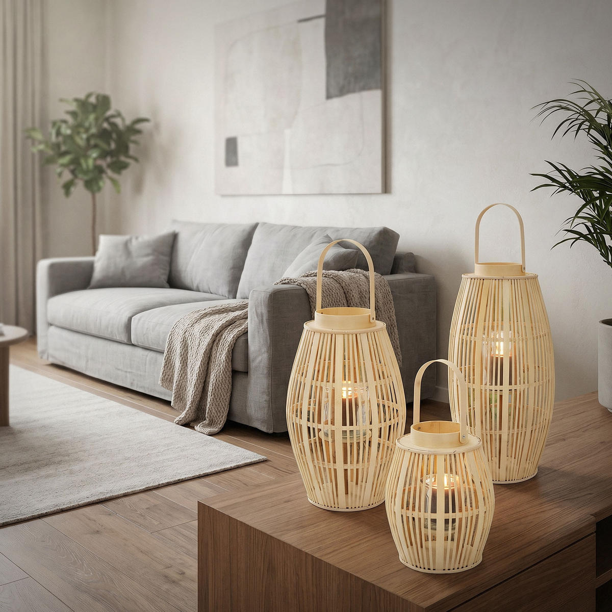 BAMBUSOVÁ LAMPION V: 75 cm, dřevěná barva, styl boho - přírodní, dřevo (30/75/30cm) - ECD-Germany