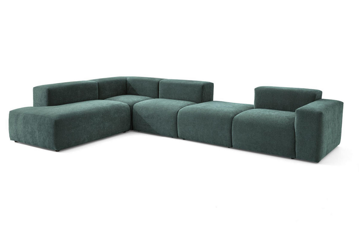 5-SITZER modulares Ecksofa HEAVEN SET 5 Links, Breite 380 cm Webstoff Dunkelgrün - Dunkelgrün/Schwarz, Holz/Kunststoff (380/245cm) - Muffo