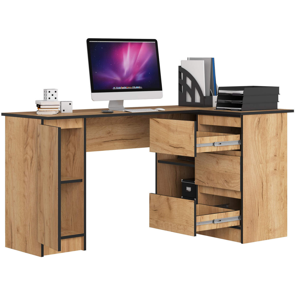 ECKSCHREIBTISCH Eichenfarben 155x85x77 cm - Eichefarben, Holzwerkstoff (85/155/77cm) - Akord