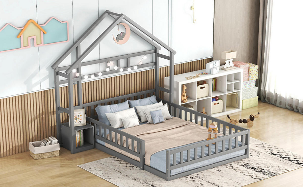 HAUSBETT 140/200cm grau - Grau, Holz - Urban Meuble