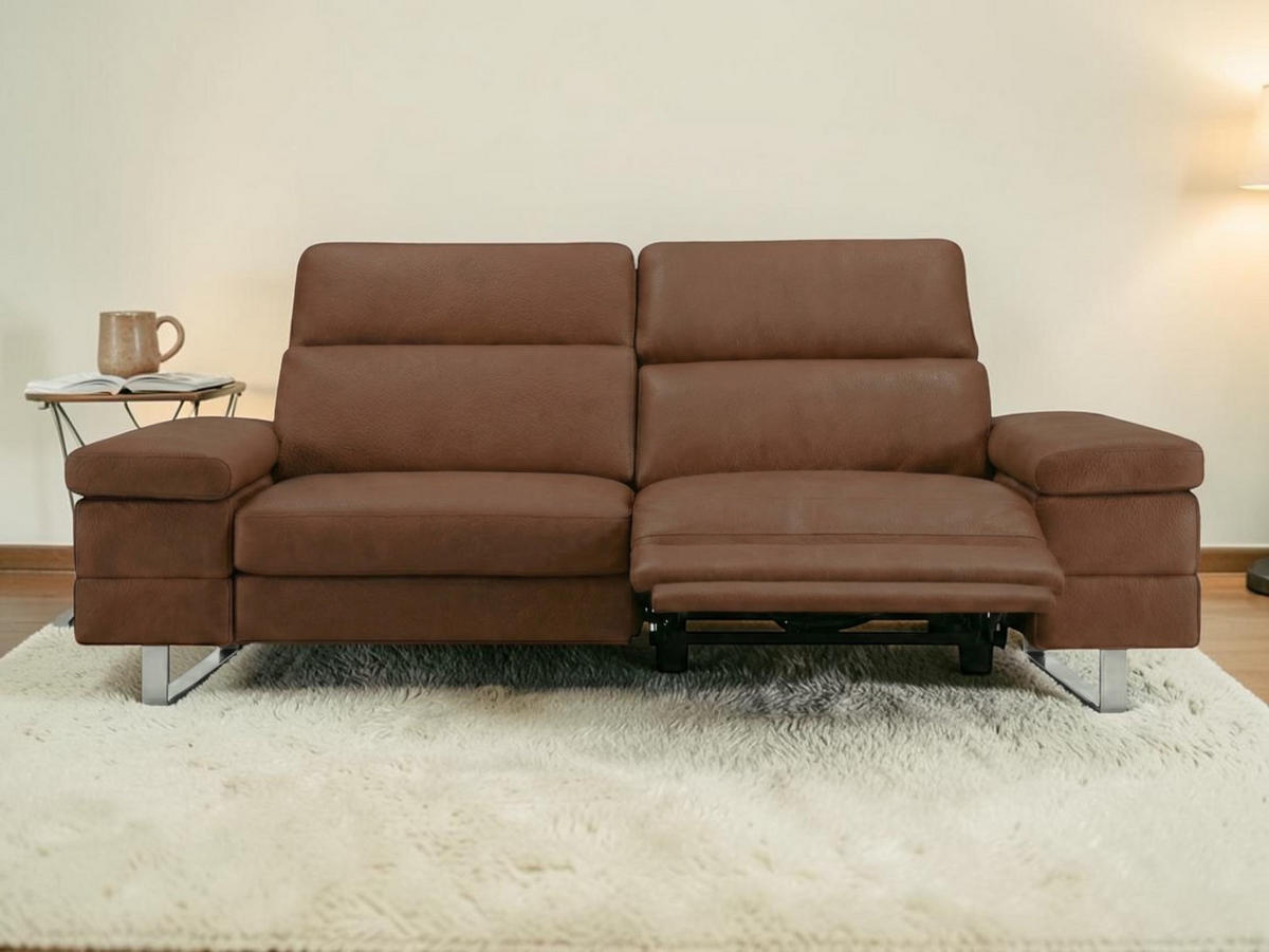 3-SITZER Sofa Virage Echtleder mit 1 x Relaxfunktion Cognacbraun - Cognac, Leder/Metall (212/75/109cm)