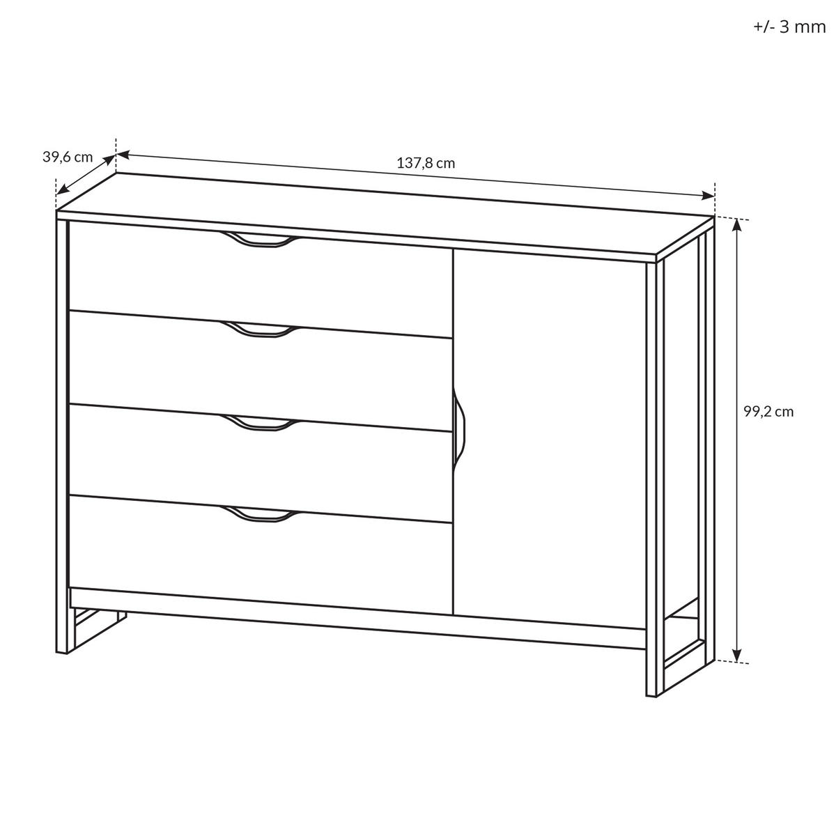 SIDEBOARD ARDENTE 138/99/40 cm mit 4 Schubladen und 1 Türen Eichefarben - Eichefarben/Hellgrau, Holzwerkstoff (138/99/40cm) - MASSENO