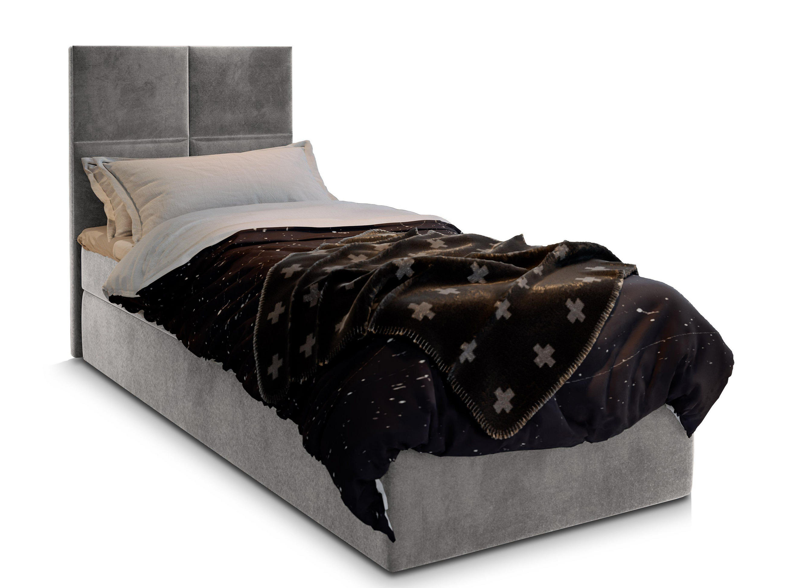 BOXBETT LENA 100 100x200 cm mit Matratze und Topper - Hellgrau - Hellgrau, Holz (100/200cm) - MASSENO
