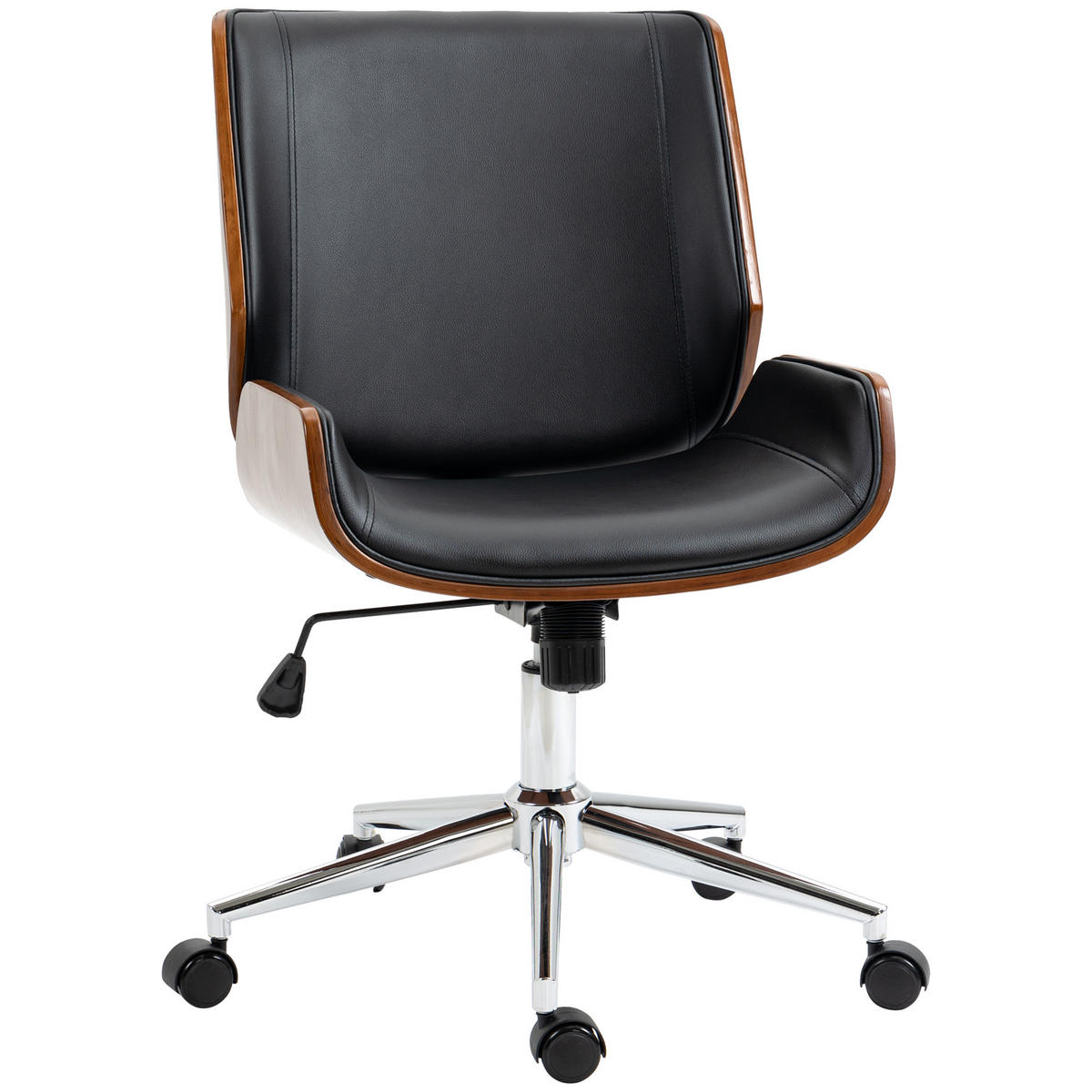 BÜROSTUHL mit Wippfunktion, Ergonomischer Computerstuhl, bis 120 kg Belastbar - Schwarz, Leder (60/96/53cm) - Vinsetto