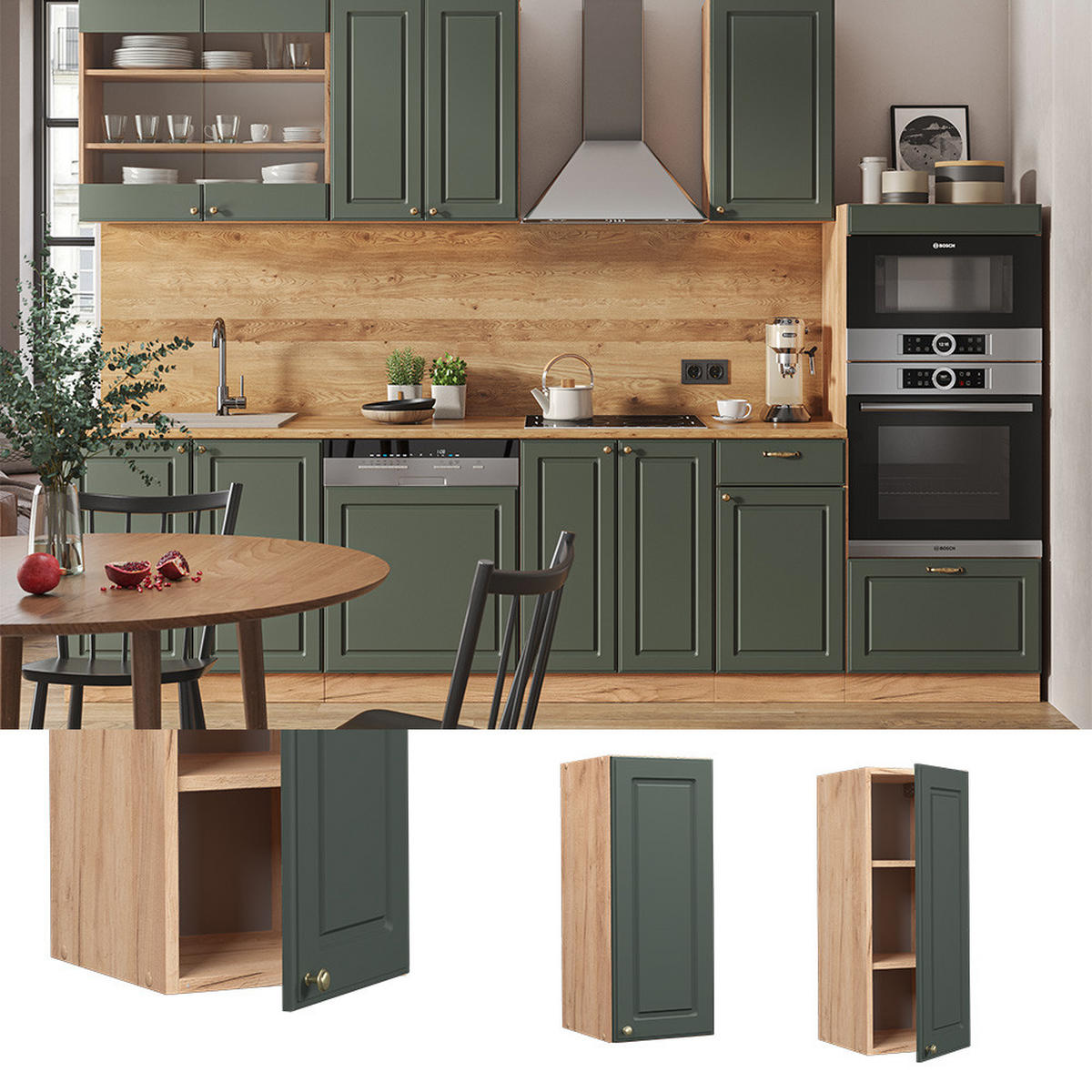 HÄNGESCHRANK Fame-Line Grün-Gold Landhaus 30 cm - Eiche Wotan/Grün, Holzwerkstoff (30/72/34.1cm) - Vicco