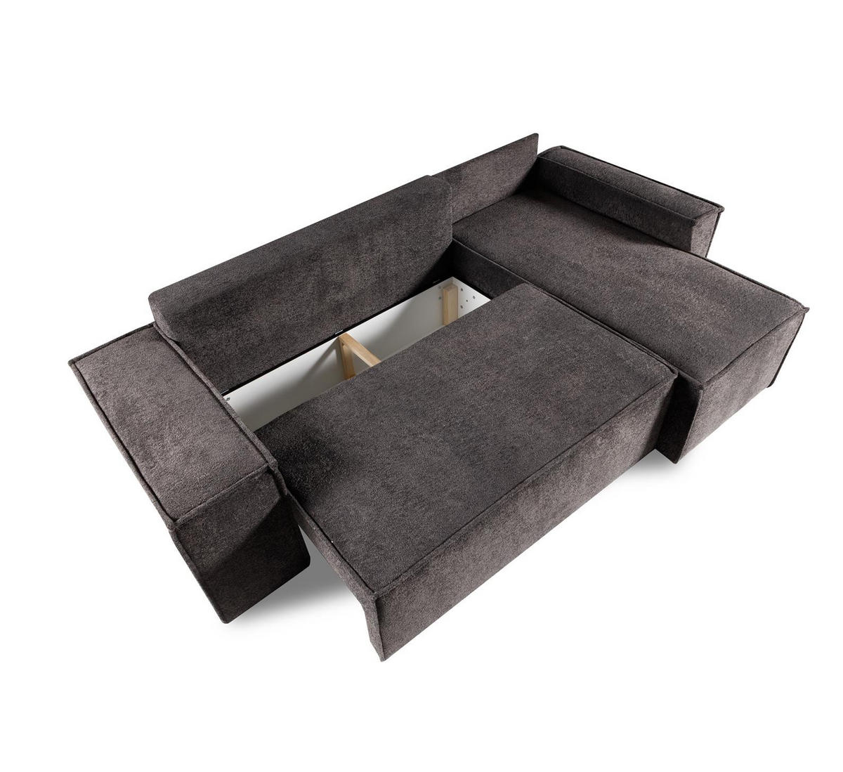 ECKSOFA mit Schlaffunktion COLINS - Bouclé-Stoff Dunkelgrau - Inkl. 2 Hocker - Dunkelgrau, Textil (259/153cm) - Bettso