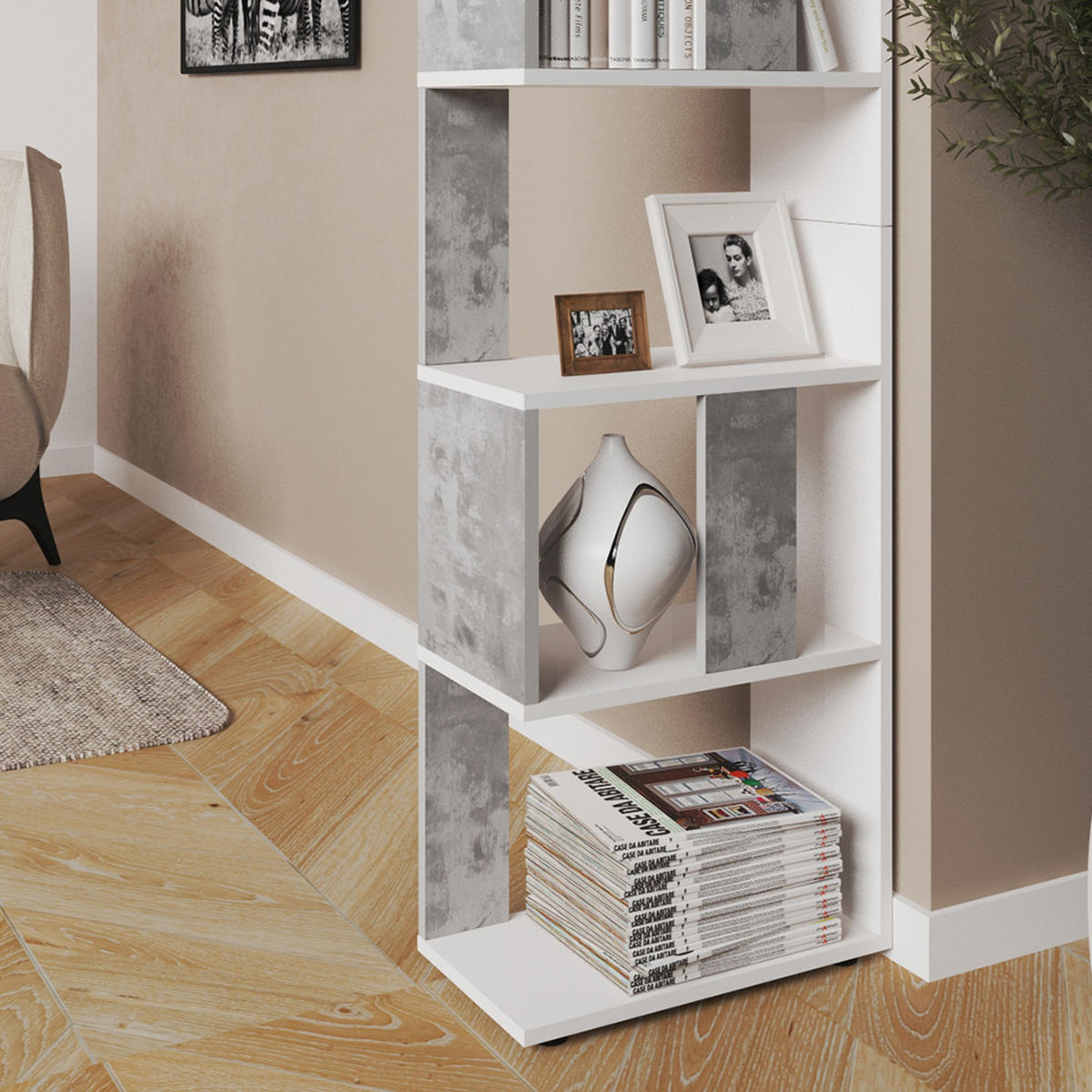RAUMTEILER Beton/Weiß 45 x 162.6 cm - Weiß/Grau, Holzwerkstoff (45/162.6/23.6cm) - Vicco