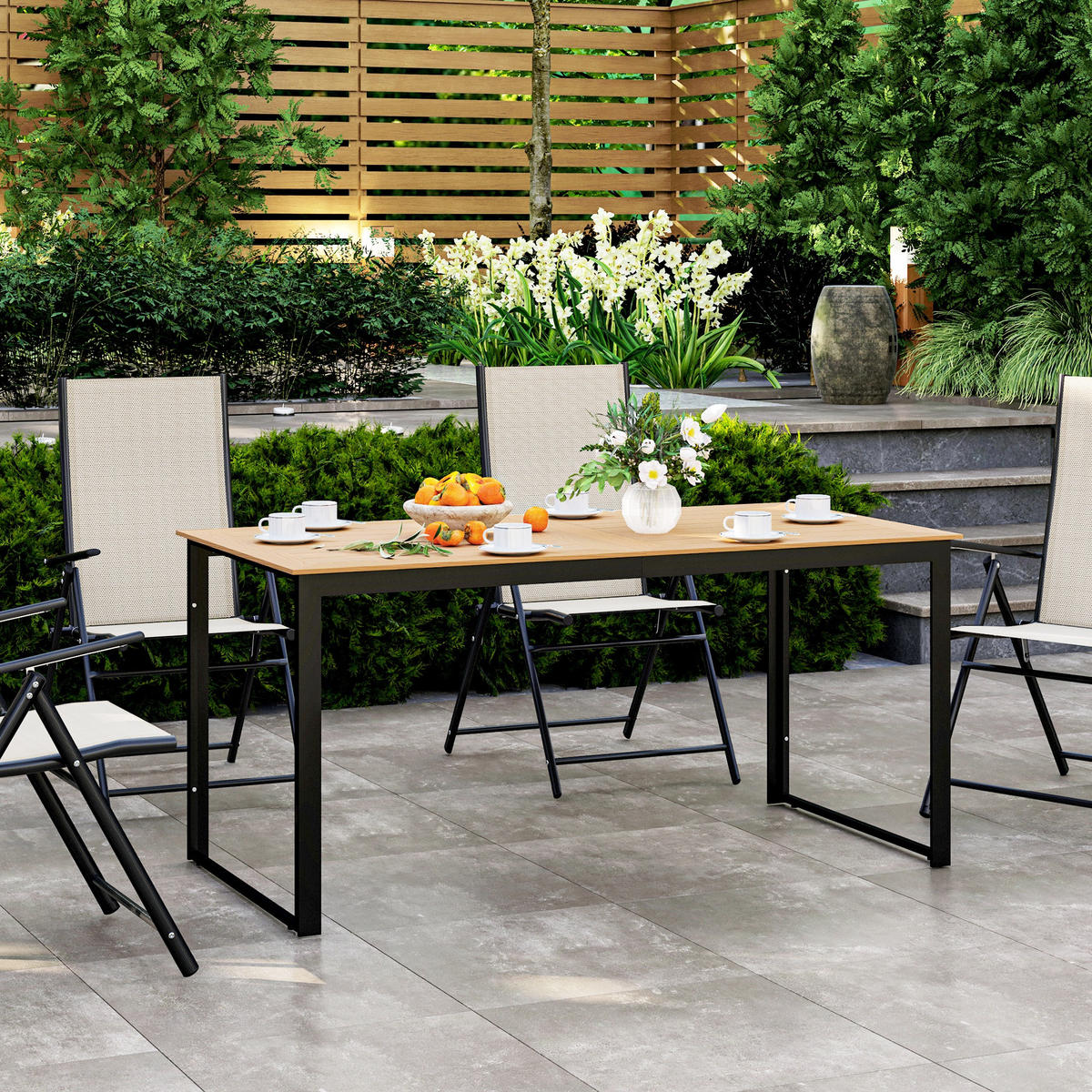GARTENTISCH für 6 Personen, Metall, 160 x 80 cm - Teakfarben, Metall (160/80/75cm) - Outsunny