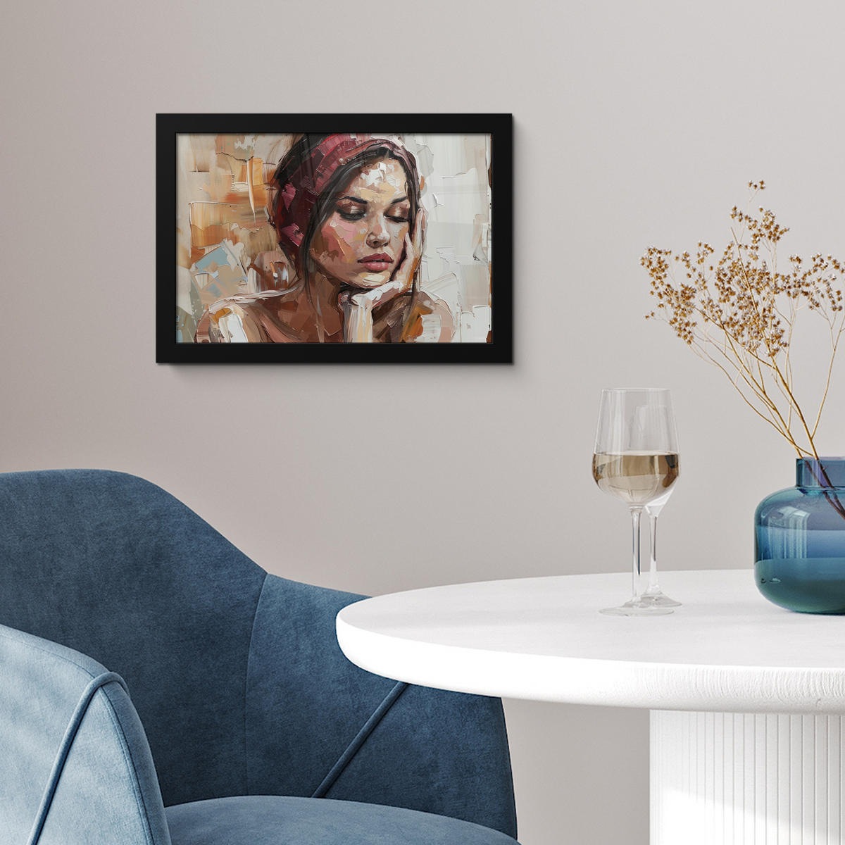 POSTER MIT RAHMEN Frau - Lackierung - Porträt - Modern 30x20 cm - Altrosa, Papier (30/20cm) - MuchoWow