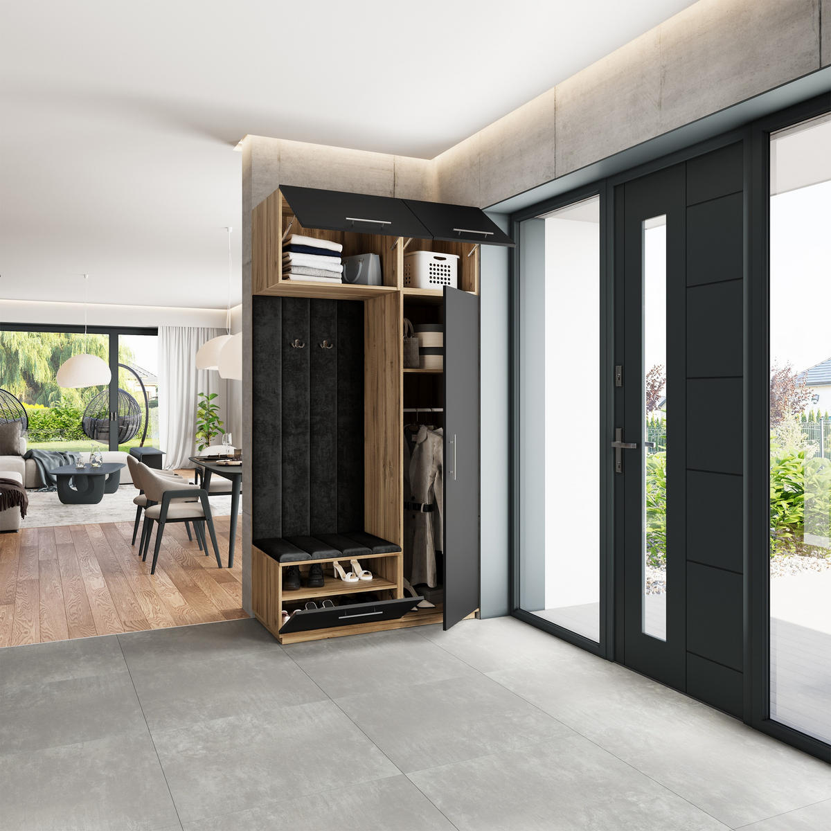 GARDEROBENSCHRANK REMA 120/240/60 cm Modern Eiche Wotan - Eiche Wotan/Schwarz, Holzwerkstoff (120/240/60cm) - MASSENO