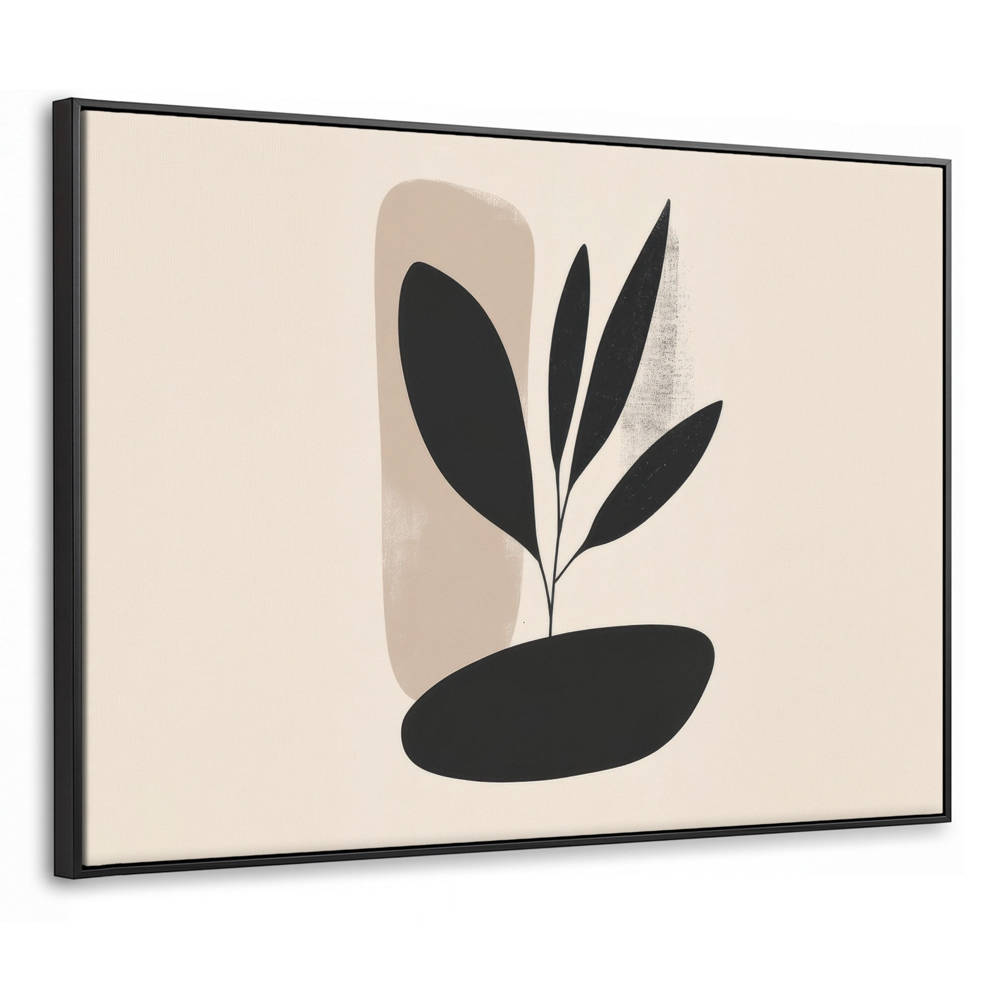 LEINWAND Bilder mit Rahmen - Pflanze - Beige - Japanisch - 100x70 - Schwarz, Textil (100/70cm) - MuchoWow