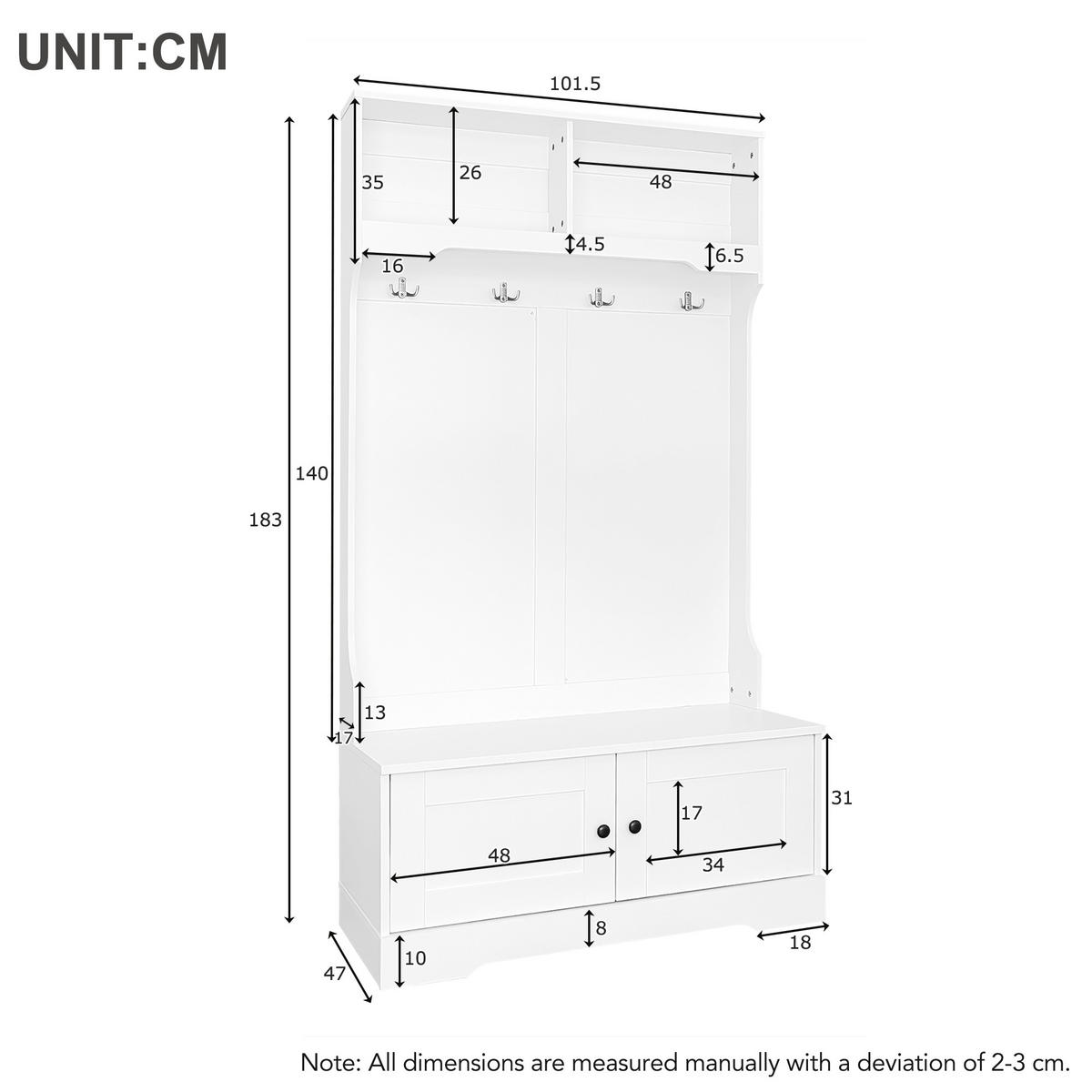 SCHUHSCHRANK aus Spanplatte 101,5x183cm in Weiß mit Sitzbank - Weiß, Holzwerkstoff (101.5/183/47cm) - Modfu