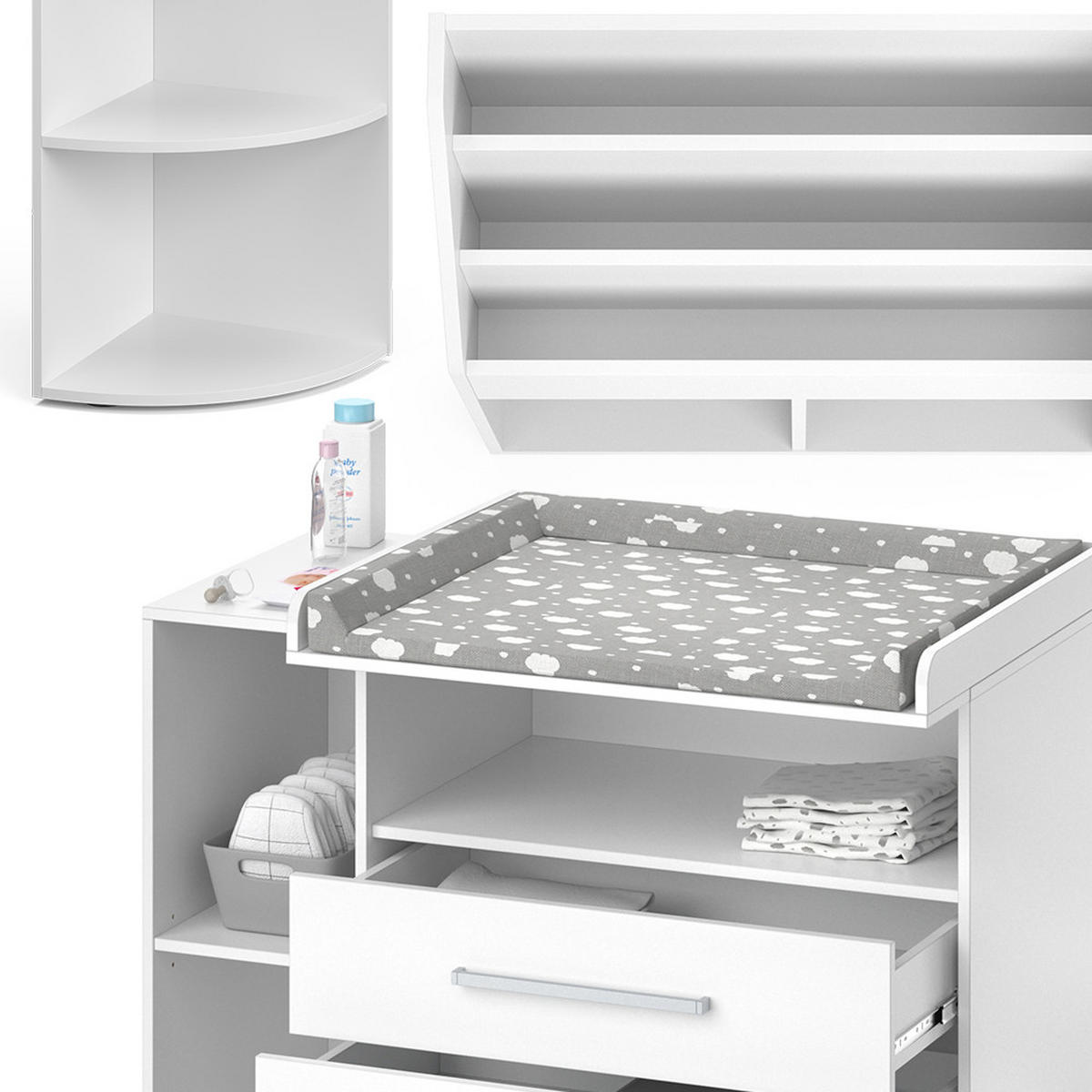 KINDERZIMMER-SET Oskar, Weiß, 3 Teile, mit Wickelkommode, Spielzeugregal und Bücherregal - Weiß, Holzwerkstoff (113/100/69.9cm) - Vicco