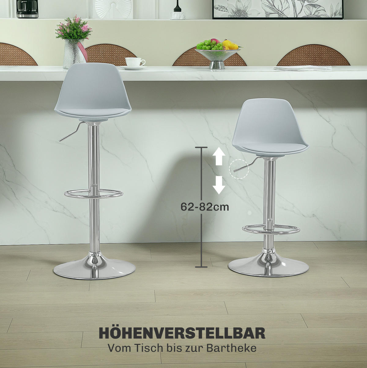 BARHOCKER höhenverstellbar 2er-Set drehbar Kunstleder Grau - Grau, Metall (42/104/38cm) - Meubliv