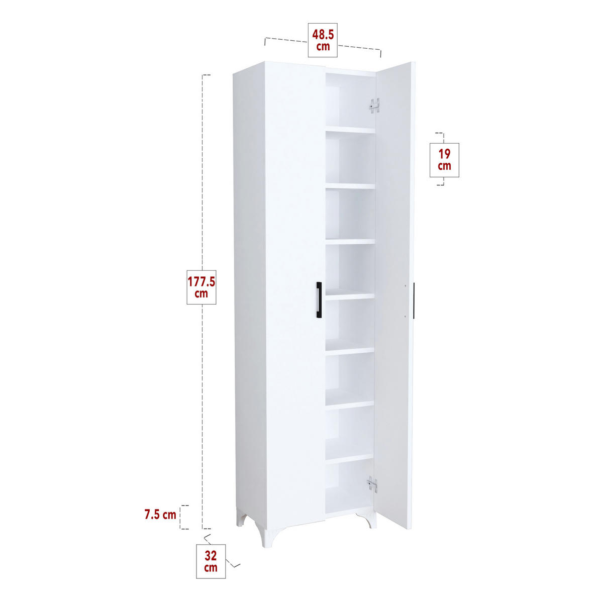 MEHRZWECKSCHRANK Strömsund - Weiß, Holzwerkstoff (48.5/177.5/32cm) - [en.casa]