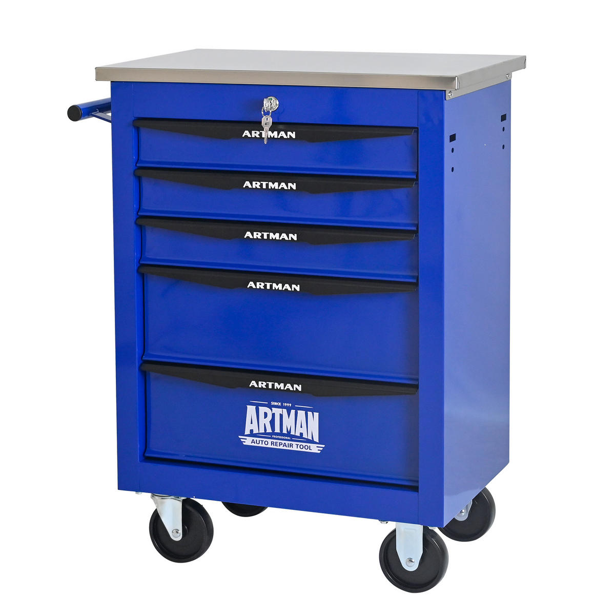 WERKZEUGWAGEN Metall mit Rollen – 5 Schubladen, Edelstahlablage, Werkstattwagen für Garage & Werkstatt, Schwarz/Blau - Blau, Metall (34.5/78/62.5cm) - Ej. Life