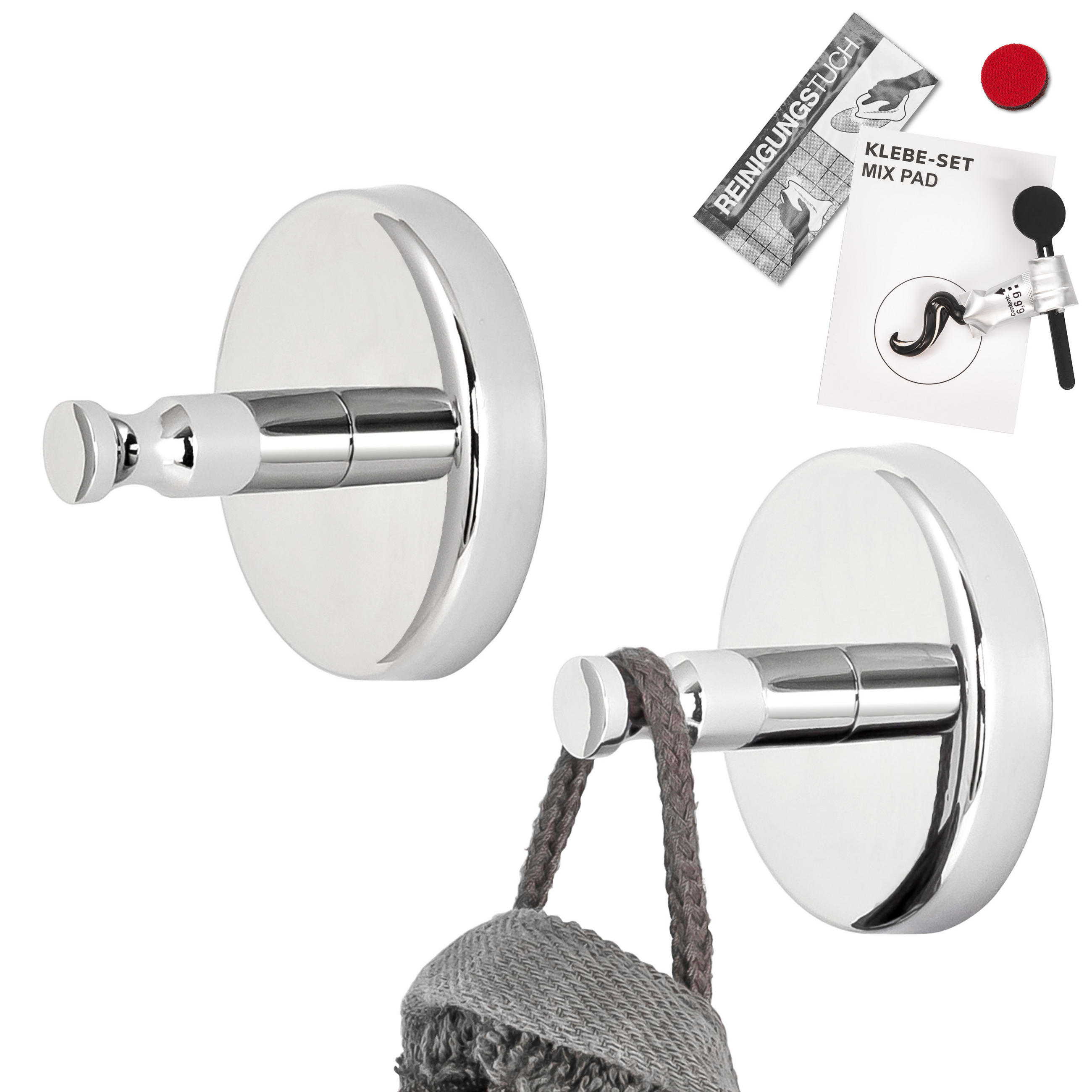 HANDTUCHHAKEN LUCENTE 2er-Set, Edelstahl verchromt inkl. Klebeset - Chromfarben, Metall (6/4.5/6cm) - bremermann