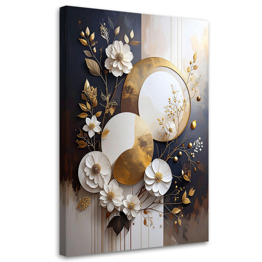 LEINWANDBILD, Abstraktion: Blumen und Kreise in Braun - Goldfarben, Textil (40/60cm) - Feeby
