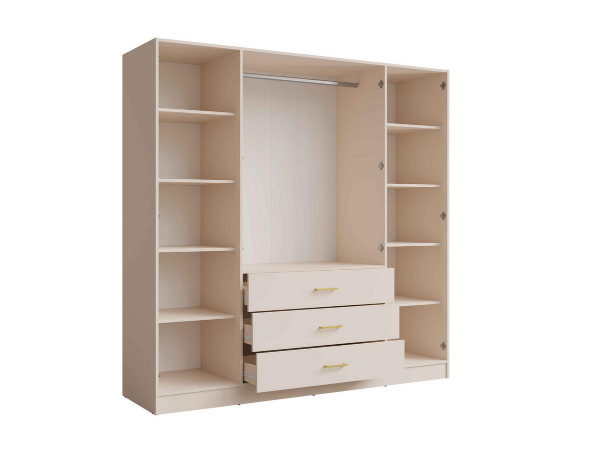DREHTÜRENSCHRANK NEVARIS 200/200,5/58cm 4-türig mit Spiegel Sandbeige - Sandfarben, Holzwerkstoff (200/200.5/58cm) - MASSENO