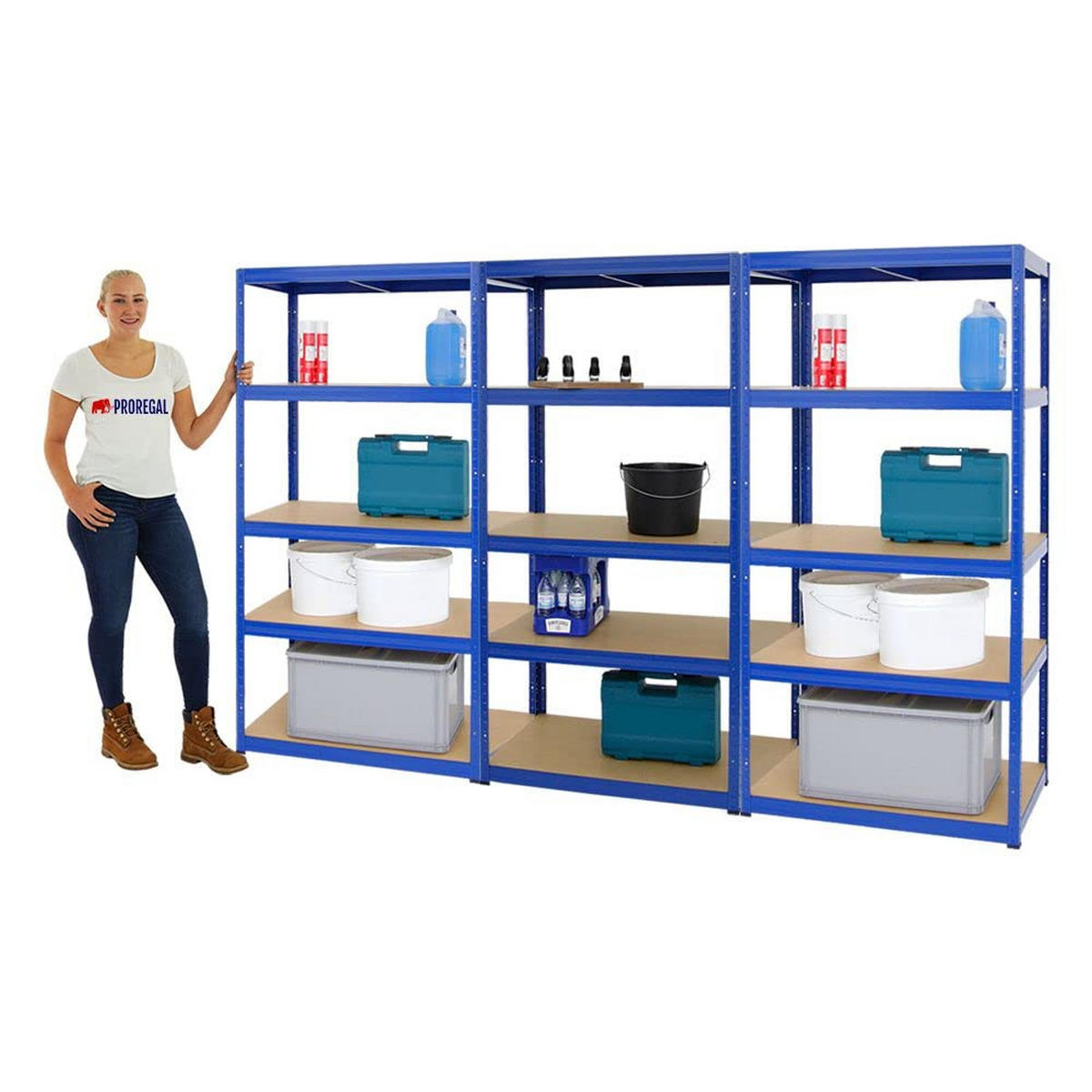 SCHWERLASTREGAL Slim Elephant M 3er-Set mit 3x 180x90x60 cm 5 Ebenen Fachlast 350 kg Blau - Blau, Metall (270/180/60cm) - PROREGAL