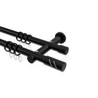 GARDINENSTANGEN-SET Platon Zoena 320 cm (geteilt in 2 x 160 cm), 2-läufig, 20 mm Ø Schwarz - Schwarz, Metall (320cm) - INTERDECO