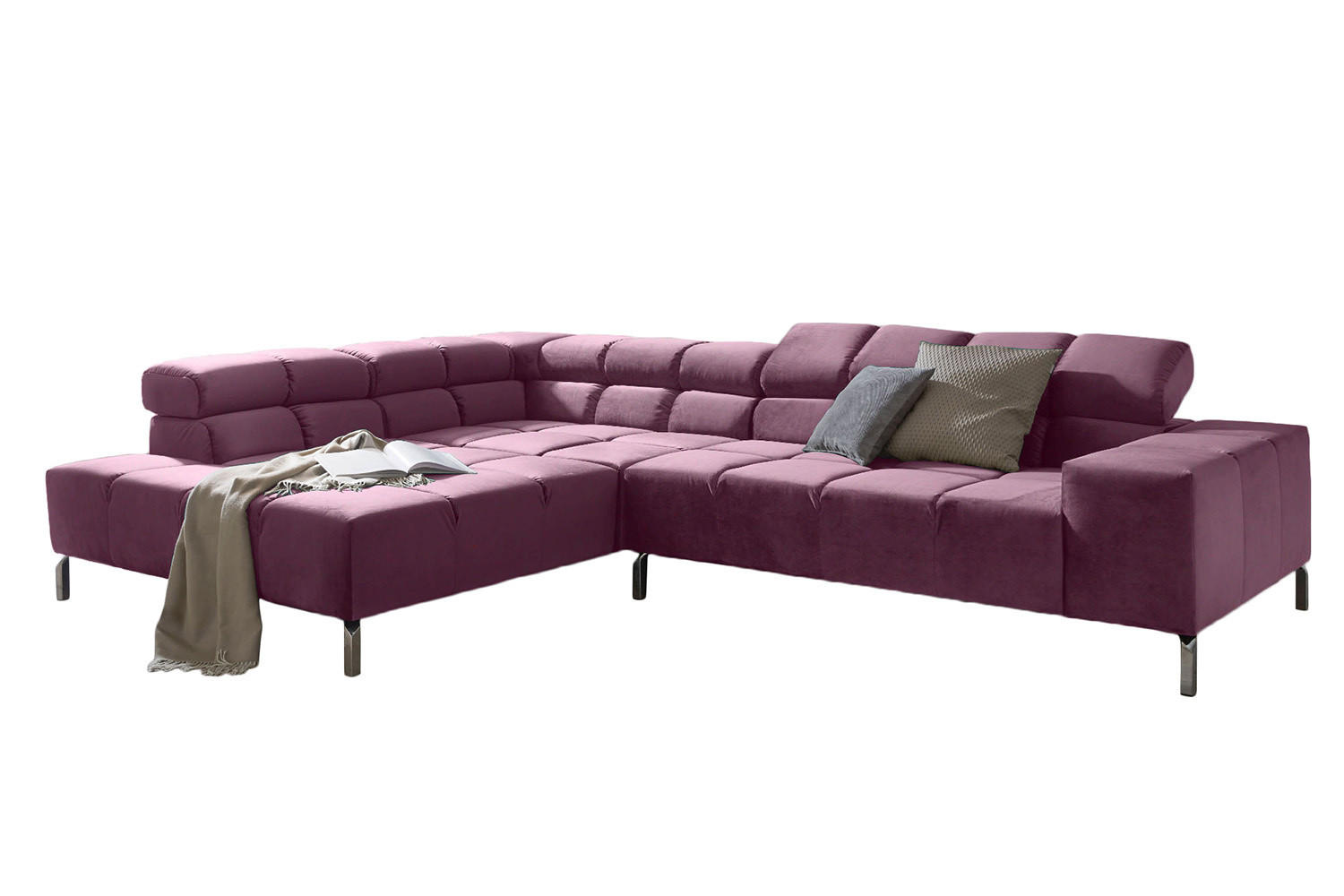 ECKSOFA NELSON Violett Velvet - Violett/Silberfarben, Textil (321/116cm) - KAWOLA