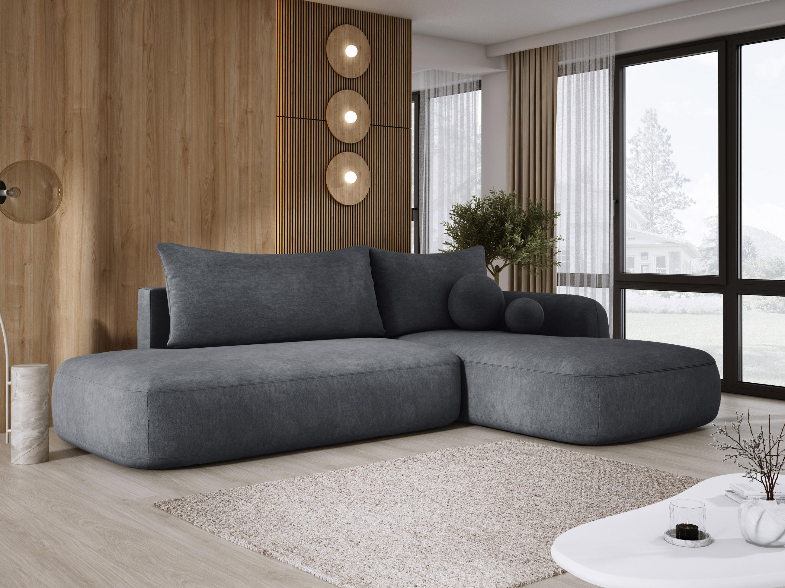 ECKSOFA BABU mit Bettfunktion – Moderne Polsterecke für Wohnzimmer, Funktionales Schlafsofa im Stoff CLOUD, 300x105x60 cm, Rechte, – Grau - Grau, Holz/Textil (300/190cm) - DomoHome