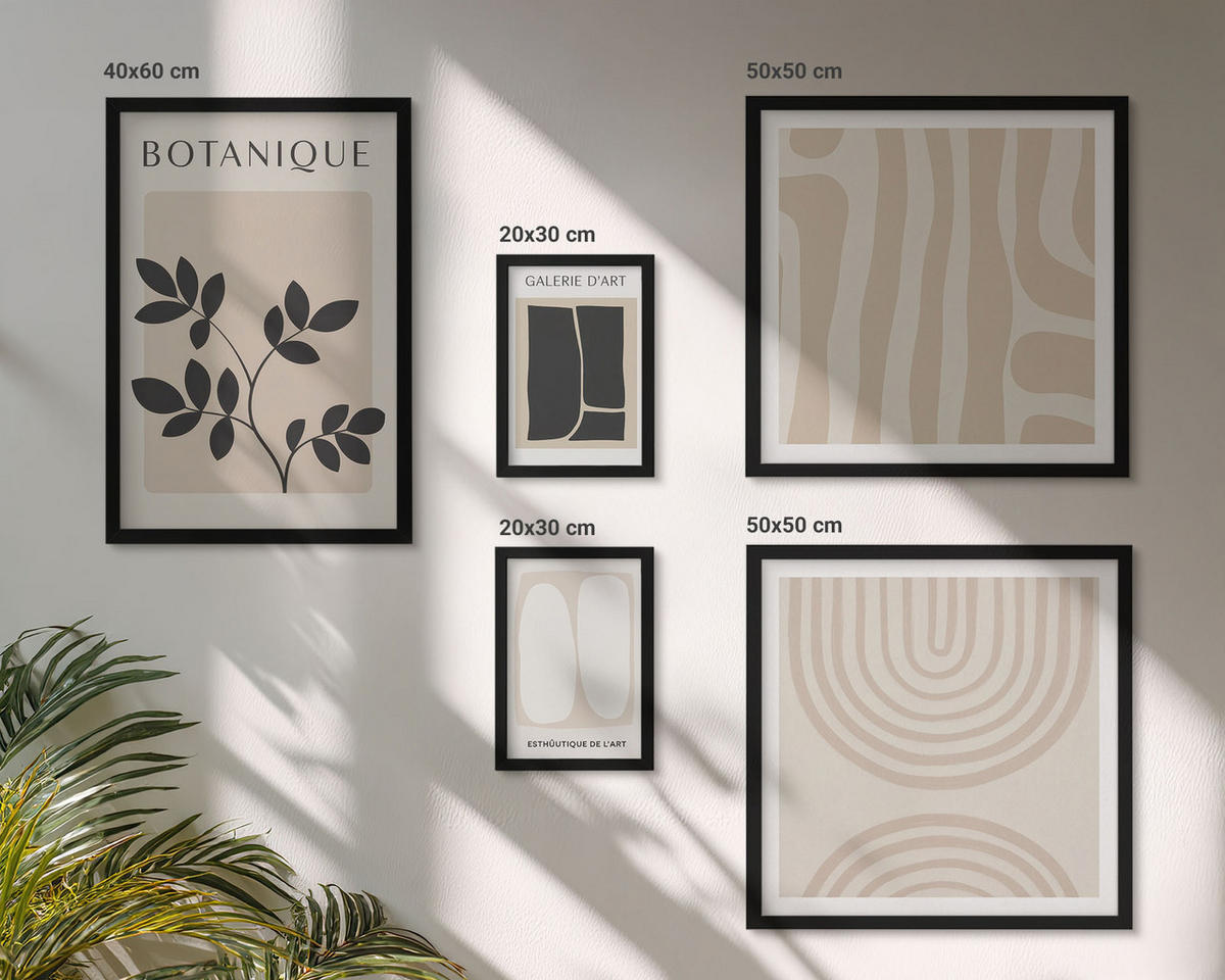WANDBILDER 5er-Set - 50x50 cm & 20x30 cm & 40x60 cm Schwarzer Rahmen - Boho-Pflanzenposter - Schwarz, Kunststoff (40/60cm) - ArtPrintCave