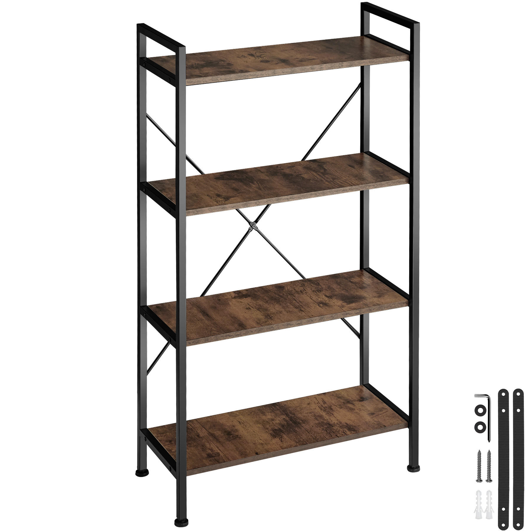 REGAL Leeds,inklusive Kippschutz, 67,5 x 31,5 x 121,5 cm,Industrial Holz dunkel, rustikal - Rostfarben, Holz (31.5/121.5/67.5cm) - tectake
