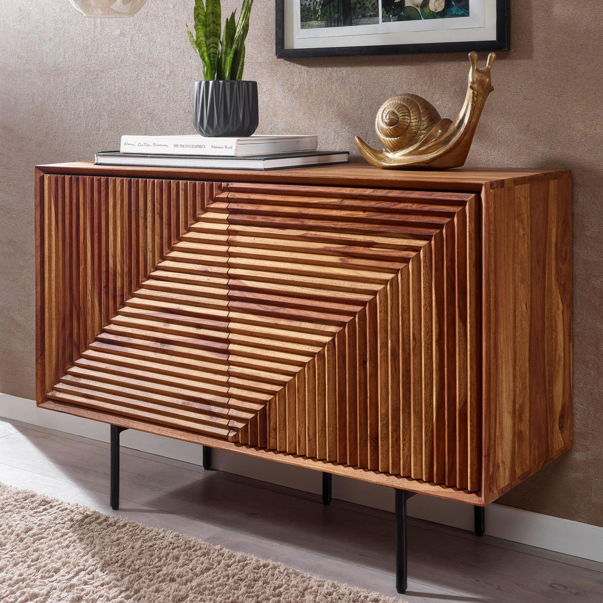 SIDEBOARD – "Harmony", Massivholz mit Metalldetails, viel Stauraum - Schwarz/Braun, Holz/Metall (100/71/40cm) - KADIMA DESIGN