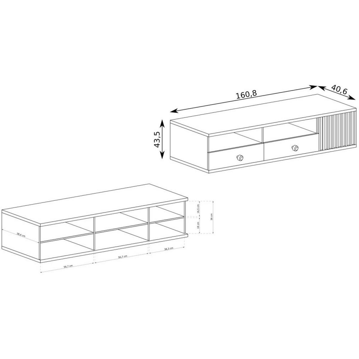 LOWBOARD Caya mit zwei Schubladen und Metallbeinen, 160 cm - Schwarz/Eiche Artisan, Holzwerkstoff/Metall (161/53/41cm) - Beautysofa