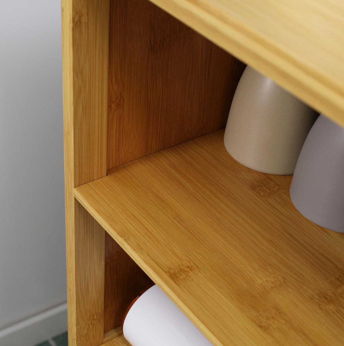 BADEZIMMERSCHRANK 50x29x92 cm Natur aus Bambus mit Doppelschrank & Lamellentür - Naturfarben, Naturmaterialien (50/92/29cm) - Modfu
