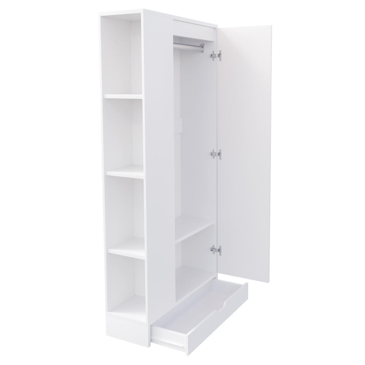 KLEIDERSCHRANK 70x40x170cm 1 Tür Einlegeböden Weiß - Weiß, Holz (70/170/40cm) - FLIEKS