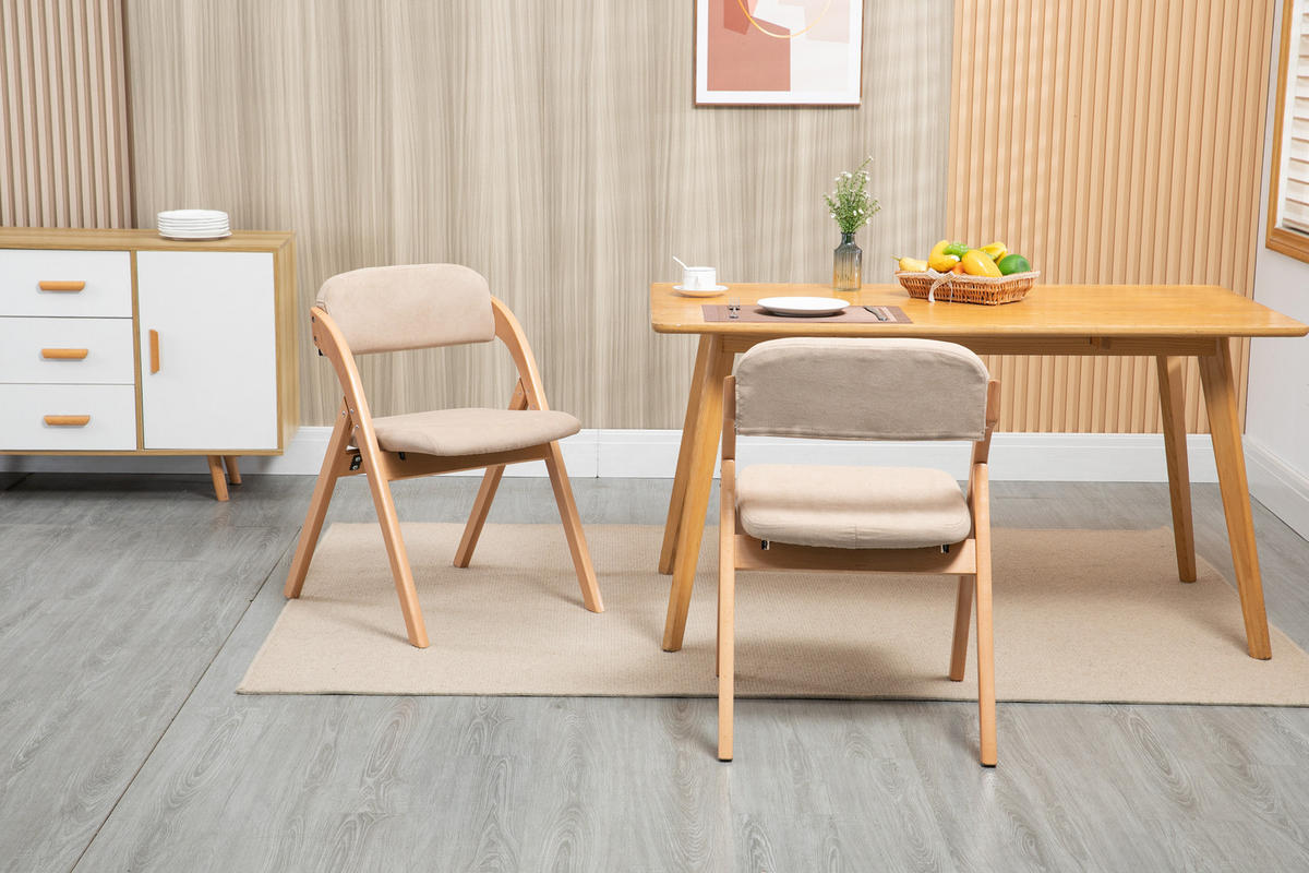 KLAPPSTUHL DE-36260 2er-Set mit gepolstertem Sitz Khaki - Sandfarben, Holz (54/60/79cm) - ComfortXL