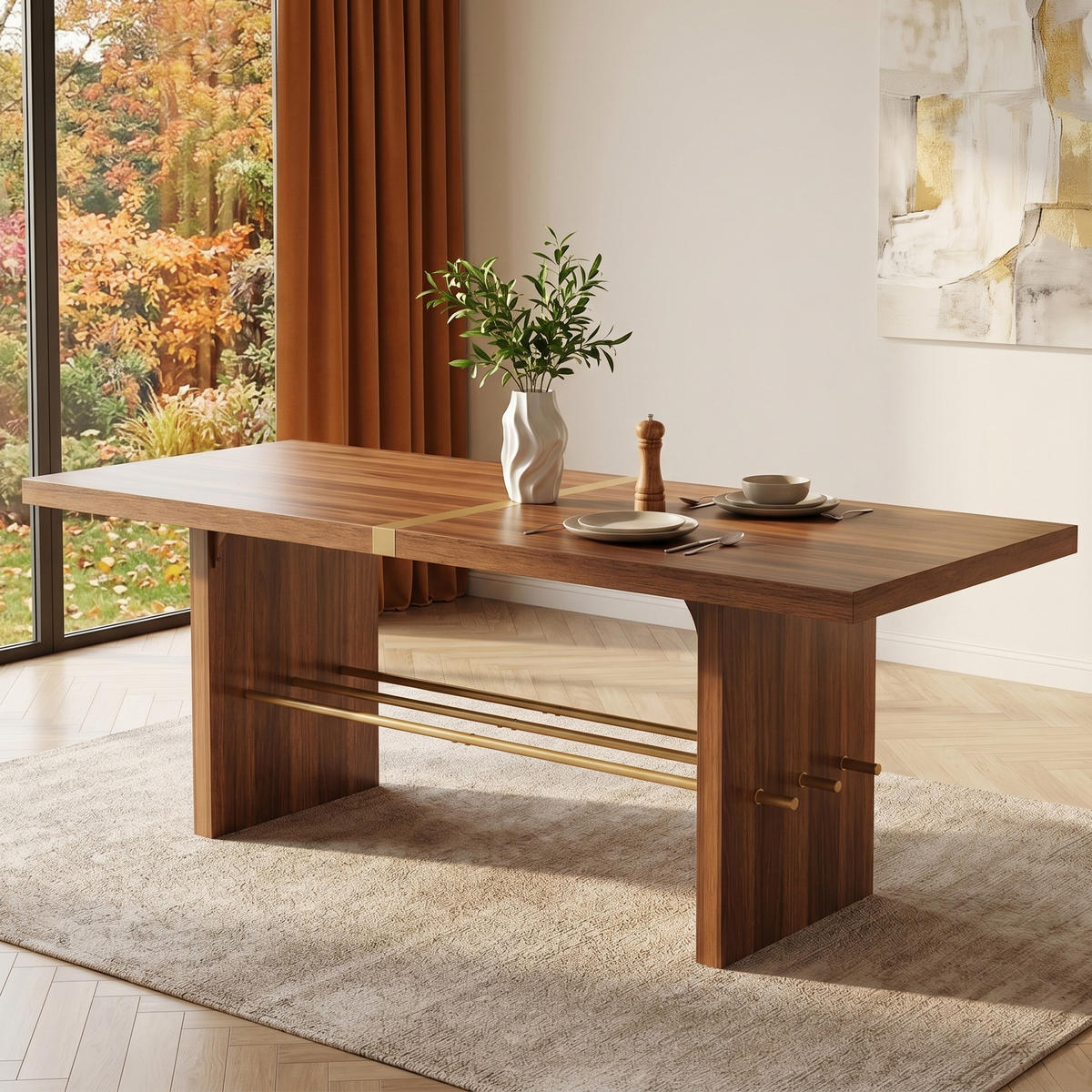 ESSTISCH 180x75cm wasserfest-kratzfest für 6-8 Personen Walnuss-Gold - Braun, Holz (102.01/83.01/11.99cm) - Raelunyi