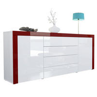 SIDEBOARD La Paz Weiß Hochglanz / Bordeaux Hochglanz - Weiß Hochglanz/Rot, Holzwerkstoff (167/72/35cm) - Vladon