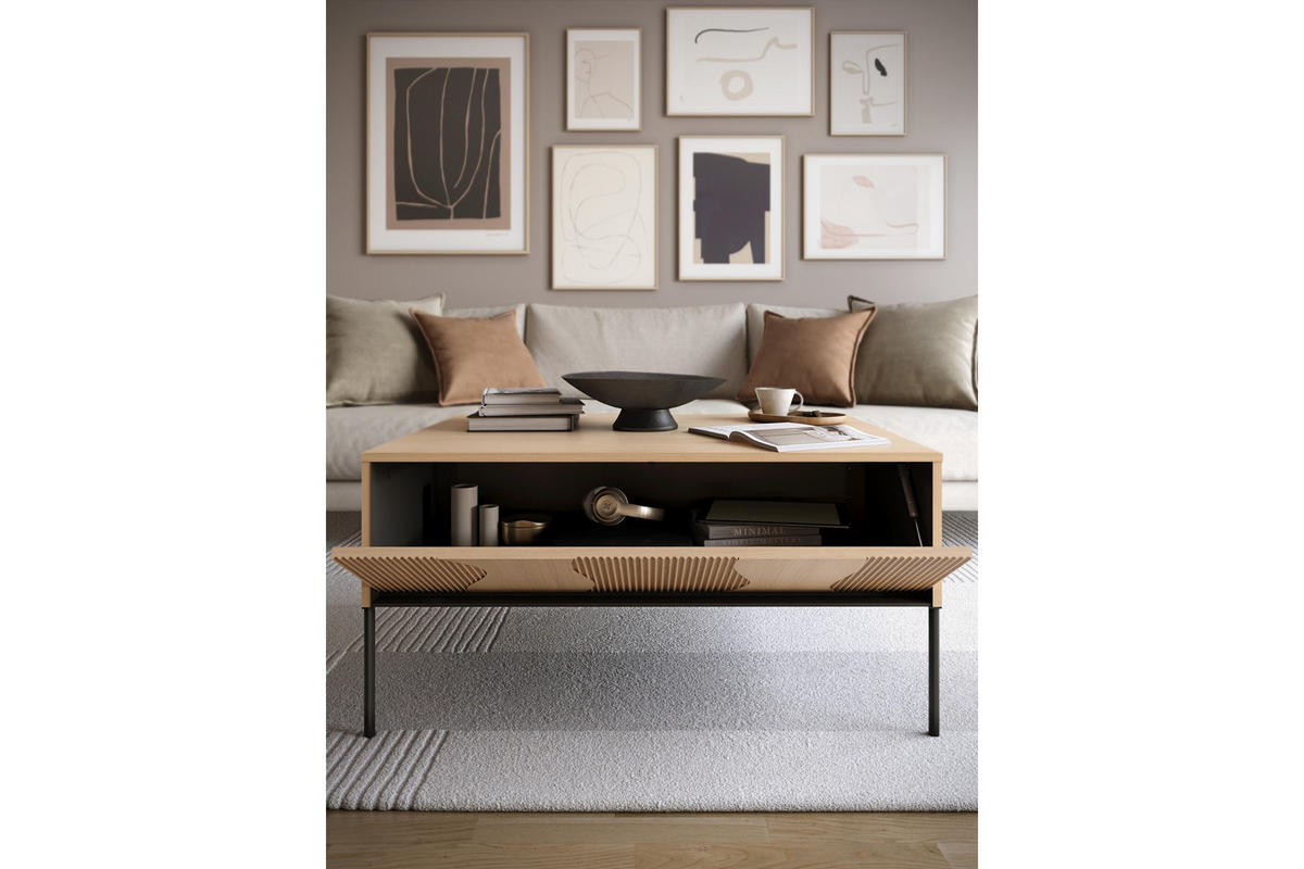 COUCHTISCH FAVOS 06 100/51/70 cm in Eiche Vincenza hell und Schwarz - Eichefarben/Schwarz, Holzwerkstoff (70/100/51cm) - Deine Möbel 24