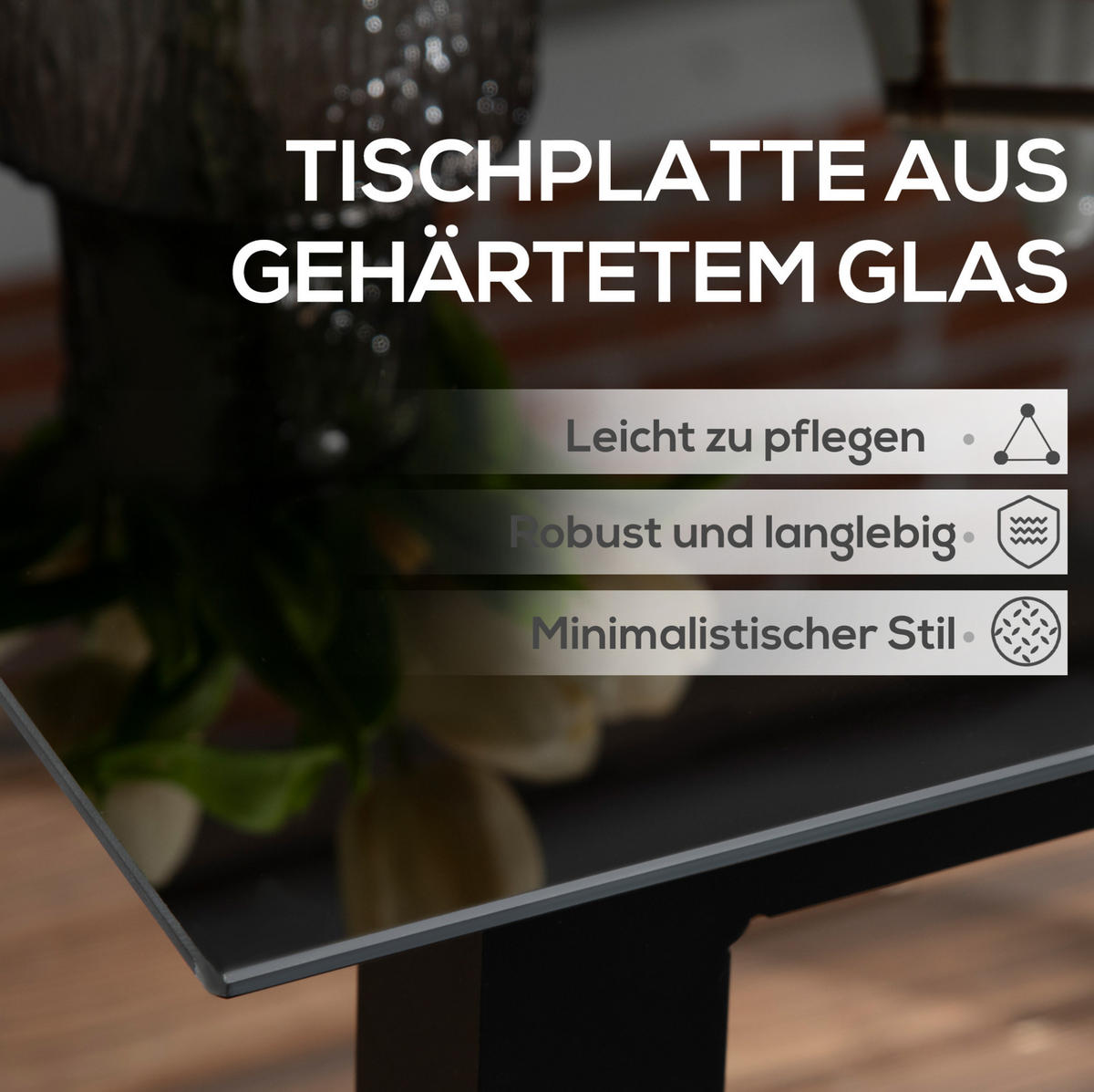 GARTENTISCH 80/80/74 cm schwarz aus Aluminium mit Glasplatte - Schwarz, Metall (80/80/74cm) - OKWISH