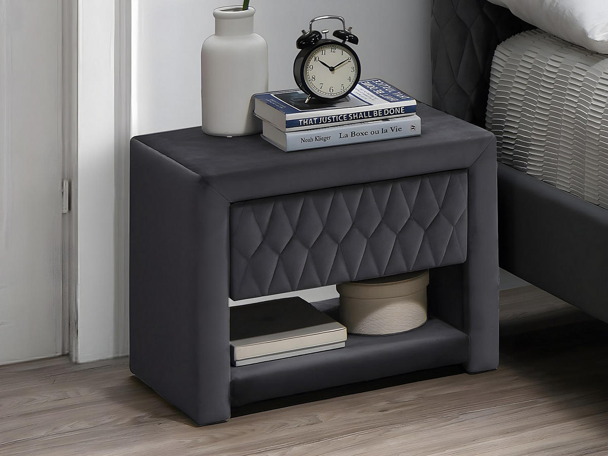 NACHTTISCH - 50cm x 35cm - Samt - anthrazitgrau - DANIELE - Anthrazit, Textil (50/41/35cm) - Vente-Unique