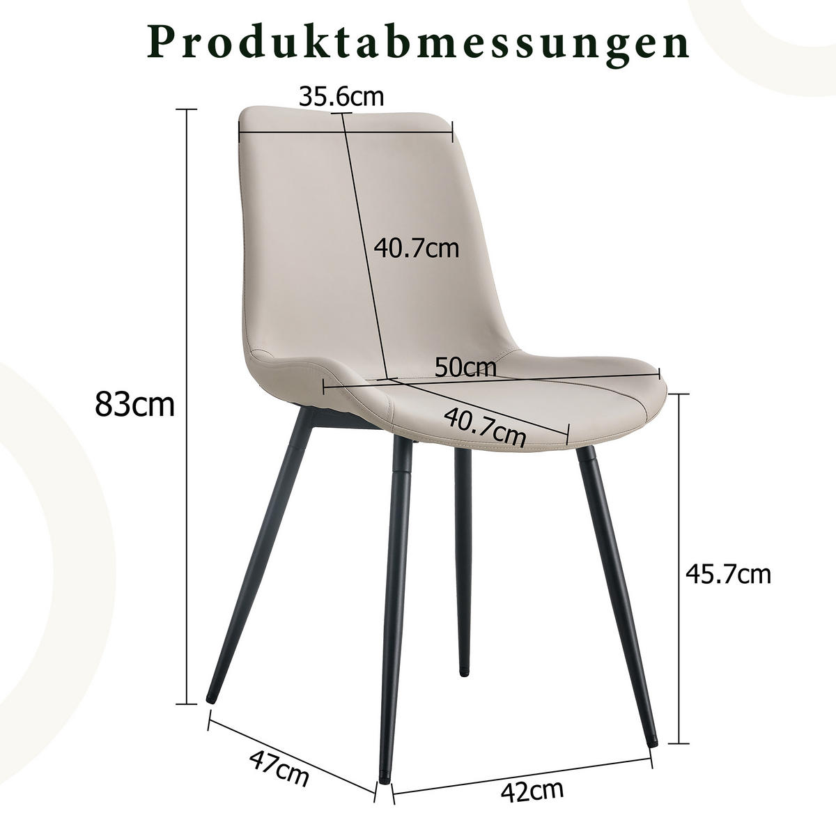 STUHL-SET DE-36498 4 Stück mit Kunstlederbezug Warmgrau - Grau, Metall (47/83/50cm) - ComfortXL