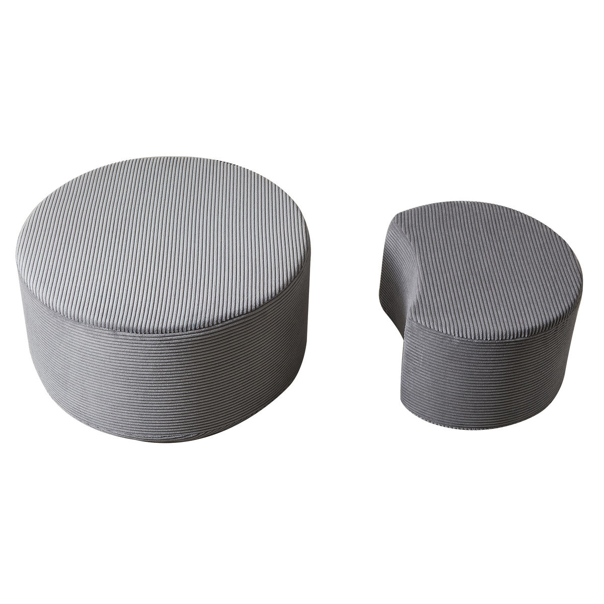 COUCHTISCH 2er Set Rund Gepolsterter Montagefrei - Grau, Textil (81/81/40cm) - Urban Meuble