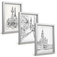 BILDER SET 3er Set - 20x30 cm Silberner Rahmen - Einfache Zeichnungen von Stadtlandschaften - Silberfarben, Kunststoff (20/30cm) - TULUP